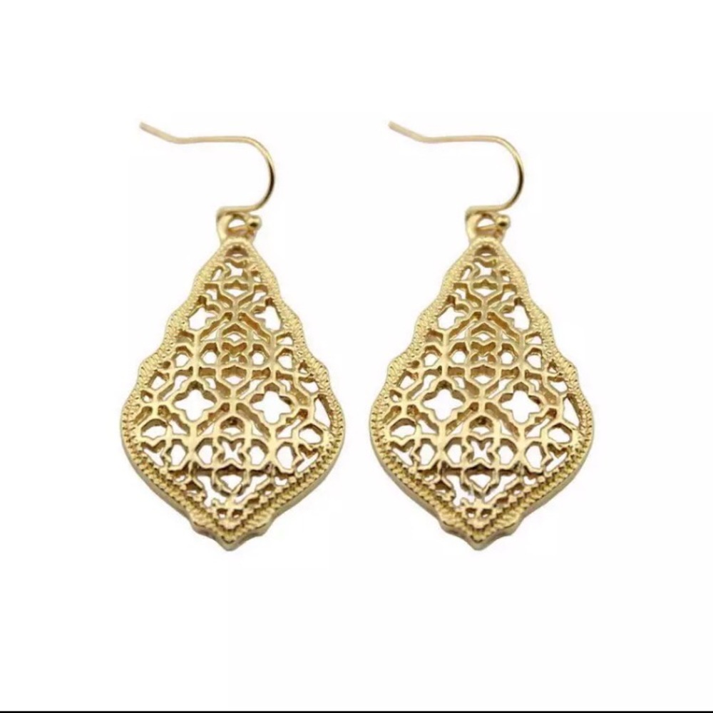 NEW!💙💎GOLD TONE! TEARDROP!💎💙FILIGREE EARRINGS! - Picture 2 of 3